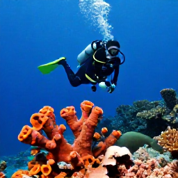 Caribbean Holidays, February Scuba Diving, A scuba diver swimming above colourful sponges and coral gardens near Tobago
