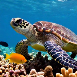 Caribbean Holidays, February Scuba Diving, Close-up underwater view of a hawksbill turtle and bright reef fish on a Saint Lucian coral reef