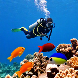 Caribbean Holidays, February Scuba Diving, Colourful Caribbean reef fish swimming over coral near St Thomas in bright clear February sunlight