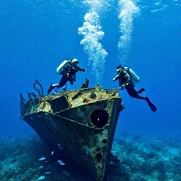 Caribbean Holidays, February Scuba Diving, Divers visiting an underwater shipwreck off Saint Kitts, surrounded by clear blue water and schools of fish