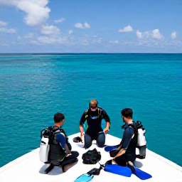 Caribbean Holidays, February Scuba Diving, Friendly Caribbean dive guides preparing scuba equipment on a boat in calm turquoise water near Saint Kitts and Nevis