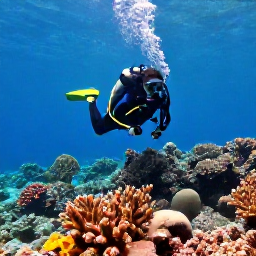 Caribbean Holidays, February Scuba Diving, Scuba diver exploring a colourful coral reef in clear turquoise water around the US Virgin Islands in February