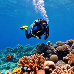 Caribbean Holidays, February Scuba Diving, Scuba diver exploring a colourful coral reef in clear turquoise water off Saint Vincent and the Grenadines in February