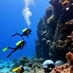 Caribbean Holidays, February Scuba Diving, Scuba divers descending beside a dramatic underwater wall near St John in the US Virgin Islands