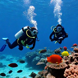 Caribbean Holidays, February Scuba Diving, Scuba divers exploring a clear Caribbean reef beside colourful tropical fish in bright February sunshine
