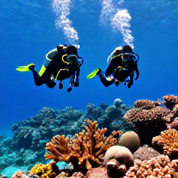 Caribbean Holidays, February Scuba Diving, Scuba divers exploring a colourful coral reef in clear blue Caribbean water off Tobago