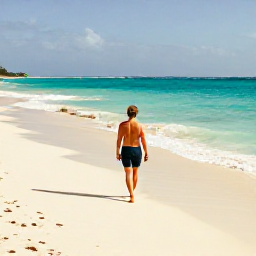 Caribbean Holidays, February Solo Holidays, A lone traveller walking along a quiet white-sand beach on Providenciales in warm February sunshine, turquoise sea and gentle waves