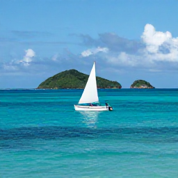 Caribbean Holidays, February Solo Holidays, A small sailing boat travelling between the Grenadine islands, clear Caribbean sea, green islands and bright February sky