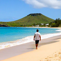 Caribbean Holidays, February Solo Holidays, A solo traveller walking along a quiet golden beach on Saint Kitts with turquoise Caribbean water and green volcanic hills in the background