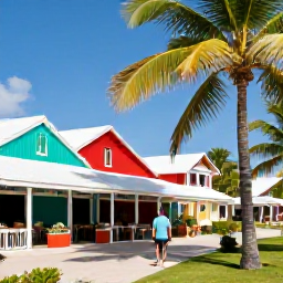 Caribbean Holidays, February Solo Holidays, Colourful Caribbean waterfront town with palm trees, local caf&eacute;s and a solo visitor exploring in February sunshine