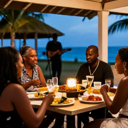 Caribbean Holidays, February Solo Holidays, Friendly Caribbean evening gathering with solo travellers enjoying live music and local food in Saint Kitts and Nevis