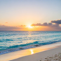 Caribbean Holidays, February Solo Holidays, Peaceful tropical sunset over turquoise sea and white sand beach in the Turks and Caicos Islands, representing a relaxing solo February holiday