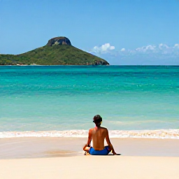 Caribbean Holidays, February Solo Holidays, Solo traveller relaxing on a quiet golden beach in Saint Kitts with turquoise Caribbean water and green hills in the distance