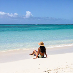 Caribbean Holidays, February Solo Holidays, Solo traveller relaxing on a quiet white sand beach beside clear turquoise water in the Turks and Caicos Islands, bright February sunshine