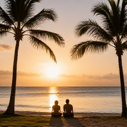 Caribbean Holidays, February Spa Breaks, A couple enjoying a peaceful sunset beside the Caribbean Sea on Nevis, with warm light, palm silhouettes and a calm shoreline