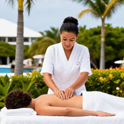 Caribbean Holidays, February Spa Breaks, A person receiving a relaxing massage beside a tropical garden at a Caribbean resort in Saint Martin