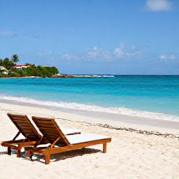 Caribbean Holidays, February Spa Breaks, A quiet sandy beach on Saint Martin with sun loungers, clear turquoise water and a relaxed February atmosphere