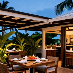 Caribbean Holidays, February Spa Breaks, A stylish Saint Barth&eacute;lemy restaurant terrace at dusk, with fresh seafood, tropical plants and an intimate relaxed atmosphere