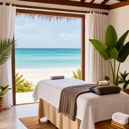 Caribbean Holidays, February Spa Breaks, Relaxing beachfront spa setting in Cura&ccedil;ao during February, with a treatment room, tropical plants and calm turquoise sea