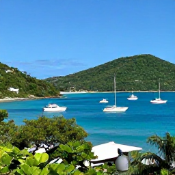 Caribbean Holidays, February Tours, A bright panoramic view of Tortola harbour in February, with turquoise water, yachts and green Caribbean hills under a clear blue sky