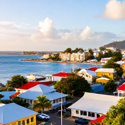 Caribbean Holidays, February Tours, Bright morning view of Basseterre harbour and colourful Caribbean streets on Saint Kitts