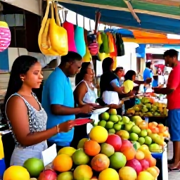 Caribbean Holidays, February Tours, Colourful Dominican Republic street market with tropical fruit, local crafts and friendly shoppers