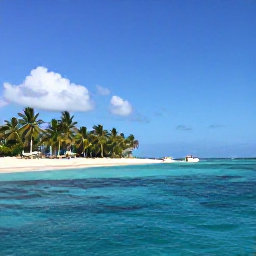 Caribbean Holidays, February Tours, Excursion boat sailing past palm-fringed Dominican Republic coastline towards clear blue Caribbean water