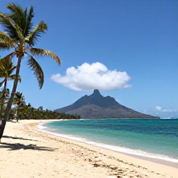 Caribbean Holidays, February Tours, Golden beach, palm trees and peaceful turquoise water on Nevis with Nevis Peak in the background