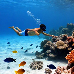 Caribbean Holidays, February Tours, Snorkeller exploring a clear Caribbean reef near the Grenadines, with colourful fish, coral and a sandy seabed