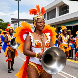 Caribbean Holidays, February Trinidad, Port of Spain Carnival parade in February, with colourful costumes, steelpan musicians and joyful crowds