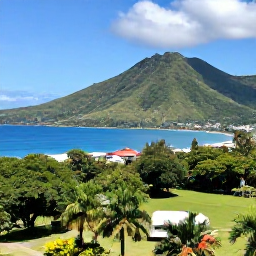 Caribbean Holidays, February Trinidad, View from Port of Spain towards lush green Northern Range mountains on a sunny February day