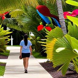 Caribbean Holidays, February Walking, A close view of native island plants and a colourful Caribbean bird beside a walking path in Turks and Caicos