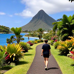 Caribbean Holidays, February Walking, A peaceful walking trail on Nevis with views of Nevis Peak, tropical gardens and the Caribbean Sea in February