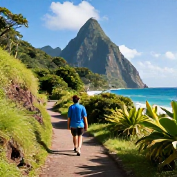 Caribbean Holidays, February Walking, A scenic coastal trail in Saint Lucia with lush green hills, turquoise sea and warm February sunshine