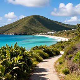 Caribbean Holidays, February Walking, A scenic coastal walking trail on Tortola in the British Virgin Islands, with turquoise sea, green hills and warm February sunshine