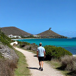 Caribbean Holidays, February Walking, A sunny coastal walking trail on Saint Barth&eacute;lemy in February, with turquoise sea, dry hills and a clear blue sky