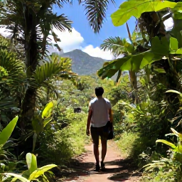 Caribbean Holidays, February Walking, A sunny walking trail through El Yunque National Forest in Puerto Rico, with lush tropical foliage and distant mountain views