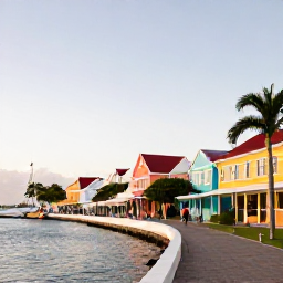 Caribbean Holidays, February Walking Holidays, A relaxed February morning in Philipsburg, Sint Maarten, with colourful buildings, a waterfront promenade and pedestrians