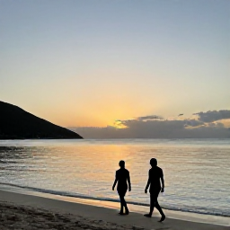 Caribbean Holidays, February Walking Holidays, A relaxed sunset scene on a United States Virgin Islands beach after a day of walking, with calm sea and warm evening light