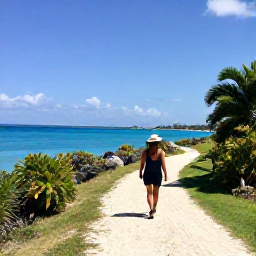 Caribbean Holidays, February Walking Holidays, A sunny coastal walking trail beside turquoise Caribbean water on Grand Cayman in February