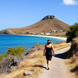 Caribbean Holidays, February Walking Holidays, A sunny coastal walking trail on Saint Martin with turquoise sea, dry hills and bright February light