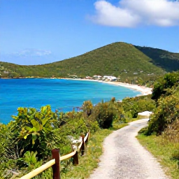 Caribbean Holidays, February Walking Holidays, A sunny coastal walking trail overlooking turquoise water and green hills on St John in the U.S. Virgin Islands