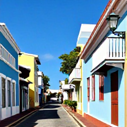 Caribbean Holidays, February Walking Holidays, Colourful historic streets in Charlotte Amalie, St Thomas, with Caribbean architecture, a walking visitor and bright tropical light