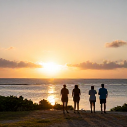 Caribbean Holidays, February Walking Holidays, Golden evening light over a Caribbean bay, with walkers watching the sunset from a quiet viewpoint