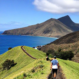 Caribbean Holidays, February Walking Holidays, Hikers following a green hillside trail above Montserrat&rsquo;s rugged coastline, with volcanic scenery and bright blue sea