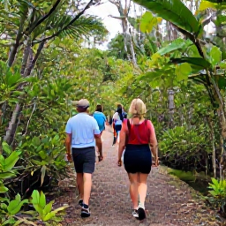 Caribbean Holidays, February Walking Holidays, Walkers exploring a peaceful nature trail through mangroves and tropical vegetation in Grand Cayman