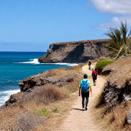 Caribbean Holidays, February Walking Holidays, Walkers following a coastal path near Cabo Rojo, Puerto Rico, with cliffs, turquoise sea and dry tropical vegetation