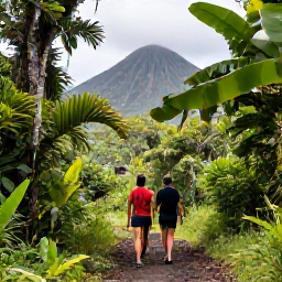 Caribbean Holidays, February Walking, Walkers exploring a lush rainforest trail on Saint Kitts, surrounded by tropical foliage and volcanic mountain scenery