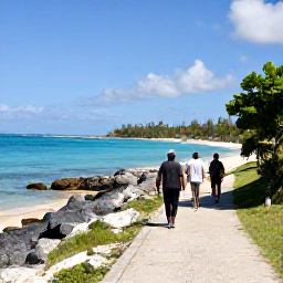 Caribbean Holidays, February Walking, Walkers following a coastal path beside turquoise Caribbean water and sandy beaches in Puerto Rico
