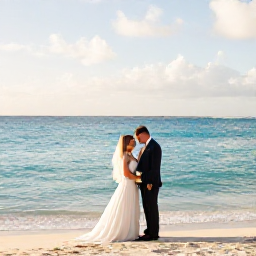 Caribbean Holidays, February Weddings, A newlywed couple standing beside a turquoise Caribbean sea at a Cura&ccedil;ao beach wedding in February, with soft sunlight and gentle trade winds